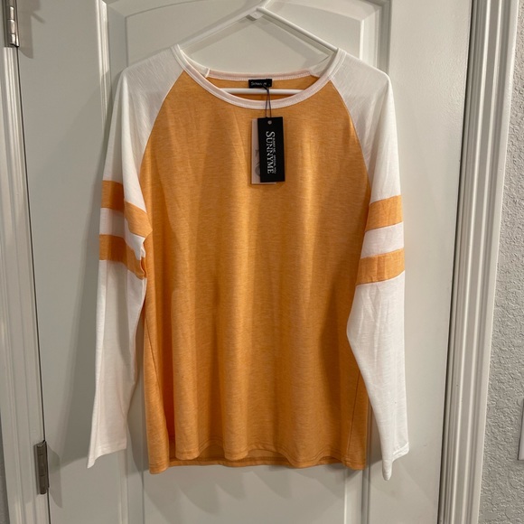 SUNNYEME Baseball Tee Long Sleeve Raglan Shirt Crew Neck Striped Tunics - Picture 2 of 4